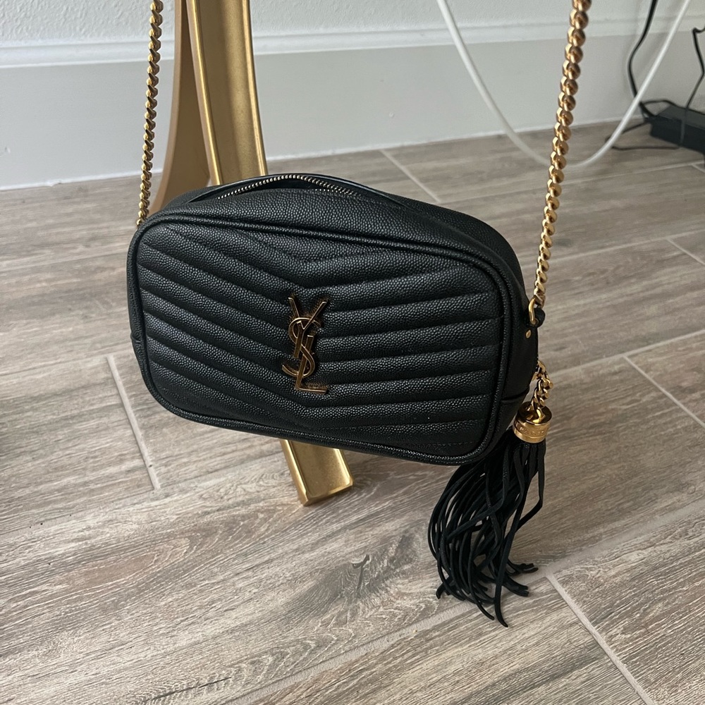 LOU MINI BAG IN QUILTED GRAIN DE POUDRE EMBOSSED LEATHER by YSL. Used Still GOOD